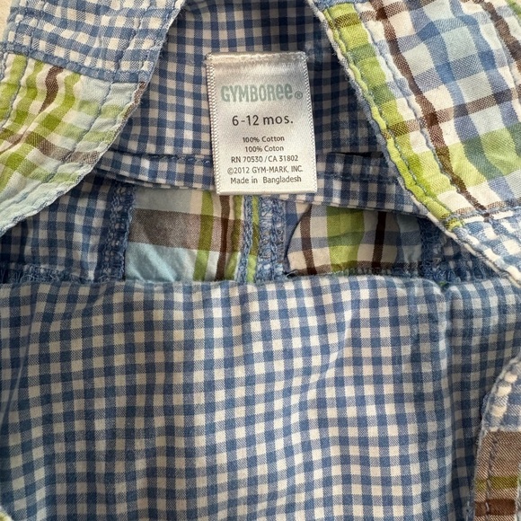 Gymboree Blue Green Plaid Patchwork Overalls | 6-12m - Picture 2 of 3